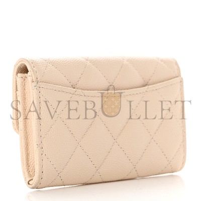 CHANEL CAVIAR QUILTED FLAP CARD HOLDER WALLET LIGHT BEIGE AP0214 (11.3*7.5*2.5cm)